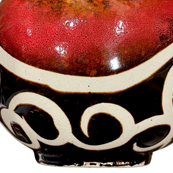 Vintage Red Rust Speckled Earthtone And Unglazed Abstract Design Ceramic Vase - Picture 15 of 16